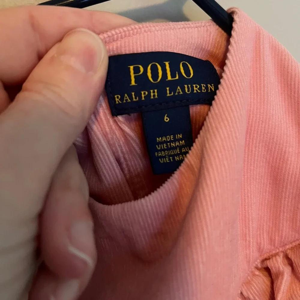Polo Ralph Lauren Girls Pink Corduroy Ruffle Collar Dress Size 6 Long Sleeve